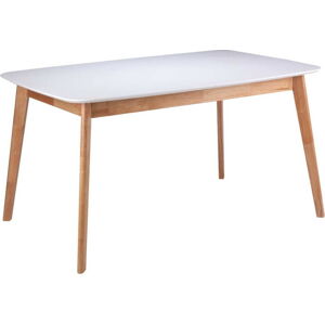 Bílý rozkládací jídelní stůl s podnožím z kaučukovníkového dřeva sømcasa Enma, délka 120 cm