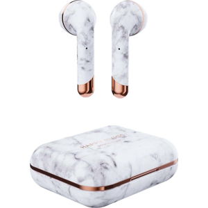 Bílá bezdrátová sluchátka s krabičkou Happy Plugs Air 1 Marble