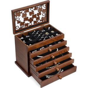 Dřevěná šperkovnice s 5 zásuvkami Songmics