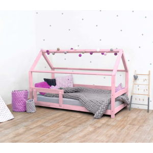 Růžová dětská postel s bočnicí ze smrkového dřeva Benlemi Tery, 90 x 180 cm