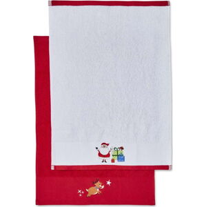 Červeno-bílé bavlněné ručníky v sadě 2 ks 40x60 cm Santa's Reindeers – Catherine Lansfield