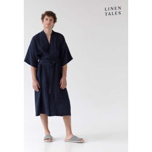 Tmavě modrý lněný župan velikost L/XL Summer – Linen Tales