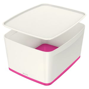 Bílo-růžový plastový úložný box s víkem MyBox - Leitz