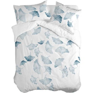 Bílo-modrý bavlněný povlak na peřinu na dvoulůžko 200x200 cm Ginkgo – Blanc