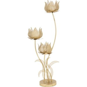 Železný svícen na 3 svíčky ve zlaté barvě Mauro Ferretti Flowery, výška 97 cm
