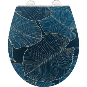 Modré záchodové prkénko se snadným zavíráním Wenko Big Leaves, 38 x 45 cm
