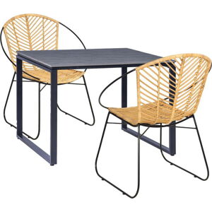 Set 2 ratanových jídelních židlí Carla a černého stolu Strong – Bonami Essentials