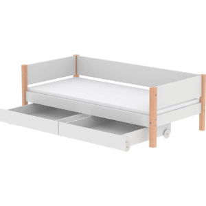 Bílá dětská postel s přírodními nohami a 2 zásuvkami Flexa White Single, 90 x 200 cm