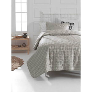 Šedý přehoz přes postel s povlakem na polštář z ranforce bavlny EnLora Home Monte, 180 x 225 cm