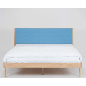 Modrá/přírodní dvoulůžková postel z dubového dřeva 160x200 cm Fawn – Gazzda