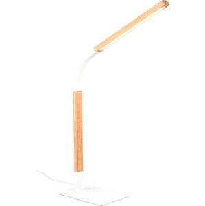 LED stmívatelná stolní lampa v bílé a přírodní barvě s dřevěným stínidlem (výška 73,5 cm) Norris – Trio