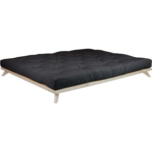 Dvoulůžková postel z borovicového dřeva s matrací Karup Design Senza Double Latex Natural Clear/Black, 160 x 200 cm