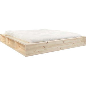 Dvoulůžková postel z masivního dřeva s úložným prostorem a futonem Latex Karup Design, 140 x 200 cm