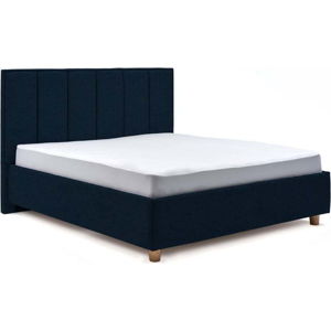 Tmavě modrá dvoulůžková postel s úložným prostorem ProSpánek Wega, 160 x 200 cm