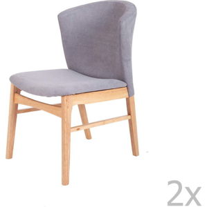 Sada 2 šedých jídelních židlí se světle hnědým podnožím z kaučukovníkového dřeva sømcasa Mara