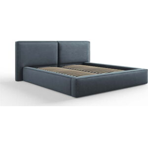 Tmavě modrá čalouněná dvoulůžková postel s úložným prostorem a roštem 180x200 cm Arendal – Cosmopolitan Design