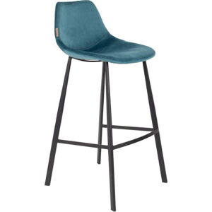 Sada 2 petrolejově modrých barových židlí se sametovým potahem Dutchbone, výška 106 cm