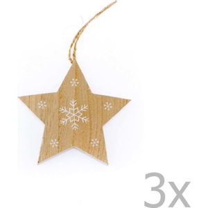 Sada 3 dřevěných závěsných hvězd Dakls Snowflake, výška 11 cm