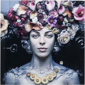 Skleněný obraz Kare Design Flower Art Lady, 80 x 80 cm