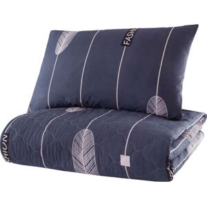 Modrý přehoz přes postel s povlakem na polštář z ranforce bavlny EnLora Home Modena, 180 x 225 cm