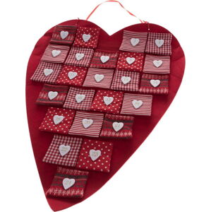 Červený textilní adventní kalendář ve tvaru srdce Dakls, délka 68 cm