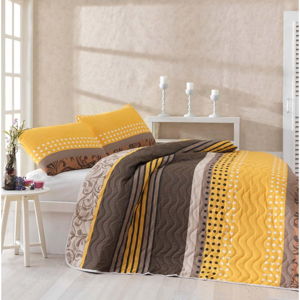 Set přehozu přes postel a 2 povlaků na polštář s příměsí bavlny Miranda Yellow, 200 x 220 cm