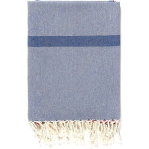 Modro-šedá osuška s příměsí bavlny Kate Louise Cotton Collection Line Blue Grey Pink, 100 x 180 cm