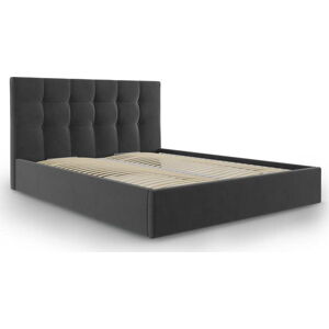 Tmavě šedá čalouněná dvoulůžková postel s úložným prostorem s roštem 140x200 cm Nerin – Mazzini Beds