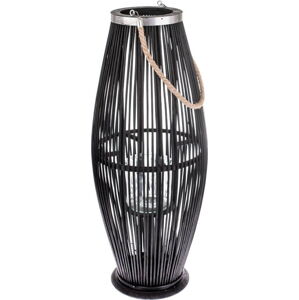 Černá skleněná lucerna s bambusovou konstrukcí Dakls, výška 71 cm