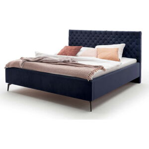 Tmavě modrá čalouněná dvoulůžková postel s úložným prostorem s roštem 160x200 cm La Maison – Meise Möbel