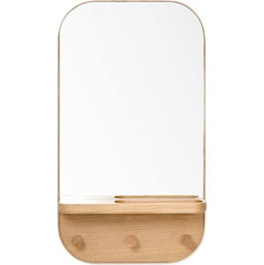 Nástěnné zrcadlo s věšákem a úložnou poličkou z dubového dřeva Wireworks Butler, 41 x 73,5 cm