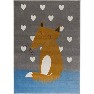 Šedý koberec s motivem lišky KICOTI Grey, 200 x 280 cm