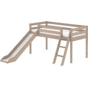 Hnědá středně vysoká dětská postel z borovicového dřeva se skluzavkou a žebříkem Flexa Classic, 90 x 200 cm