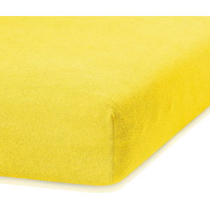 Tmavě žluté elastické prostěradlo s vysokým podílem bavlny AmeliaHome Ruby, 160/180 x 200 cm