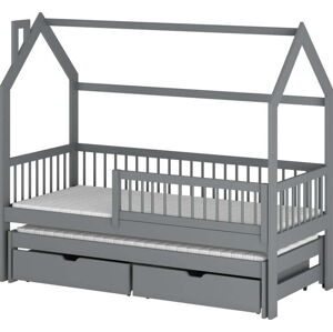 Šedá domečková dětská postel s úložným prostorem 80x160 cm Papi - Lano Meble