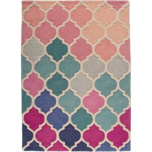 Modro-růžový vlněný koberec Flair Rugs Rosella, 160 x 220 cm