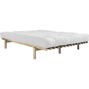 Dvoulůžková postel z borovicového dřeva s matrací Karup Design Pace Double Latex Natural Clear/Natural, 140 x 200 cm