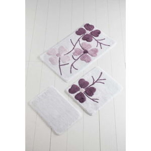 Sada 3 fialovo-bílých předložek do koupelny Flowers