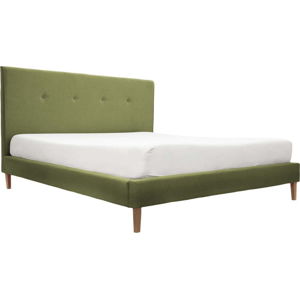 Zelená postel s přírodními nohami Vivonita Kent, 140 x 200 cm