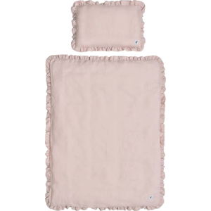 Set růžové dětské lněné přikrývky s polštářem BELLAMY Dusty Pink, 80 x 100 cm