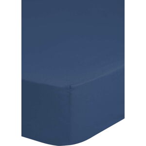 Tmavě modré bavlněné elastické prostěradlo Good Morning, 140 x 200 cm