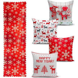 Sada 4 vánočních povlaků na polštář a běhounu na stůl Minimalist Cushion Covers Happy Holiday