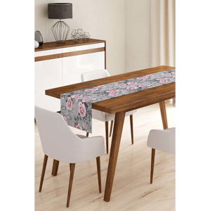 Běhoun na stůl z mikrovlákna Minimalist Cushion Covers Grey Roses, 45 x 140 cm