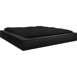 Černá dvoulůžková postel z masivního dřeva s úložným prostorem a černým futonem Comfort Karup Design, 180 x 200 cm