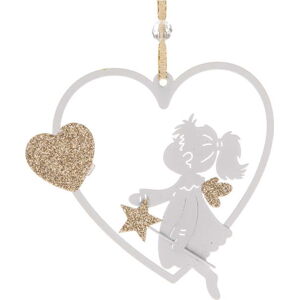 Bílá závěsná kovová dekorace ve tvaru srdce Dakls