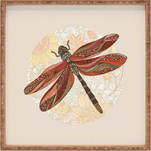 Dřevěný dekorativní servírovací tác Dragonfly, 40 x 40 cm