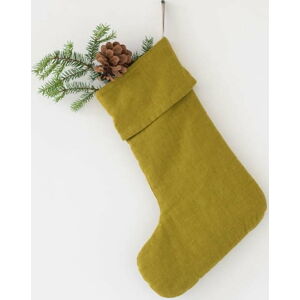 Zelená vánoční lněná závěsná dekorace Linen Tales Christmas Stocking