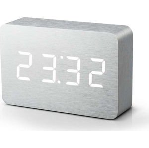 Světle šedý budík s bílým LED displejem Gingko Brick Click Clock