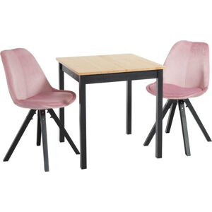 Růžový jídelní set loomi.design se stolem Sydney a židlemi Dima
