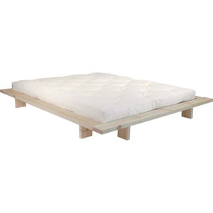 Dvoulůžková postel z borovicového dřeva s matrací Karup Design Japan Double Latex Raw/Natural, 160 x 200 cm
